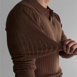 The Verona Men’s V Neck Jacquard Knit Polo Shirt