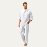 The Versailles Men’s Casual Long Sleeve Shirt & Relaxed Pants – Lightweight Beach Outfit