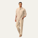 The Versailles Men's Casual Long Sleeve Shirt & Relaxed Pants – Lightweight Beach Outfit