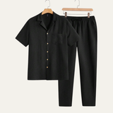 The Bordeaux Men’s Short Sleeve Button Shirt & Elastic Waist Pants – Relaxed Beach Outfit