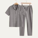 The Bordeaux Men’s Short Sleeve Button Shirt & Elastic Waist Pants – Relaxed Beach Outfit