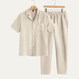 The Bordeaux Men’s Short Sleeve Button Shirt & Elastic Waist Pants – Relaxed Beach Outfit