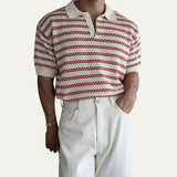 The Brunello Men’s Turn Down Collar Striped Knit Polo Shirt