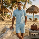 The Surrey Men’s Summer Jacquard Polo & Shorts Set – Lightweight Beach Outfit